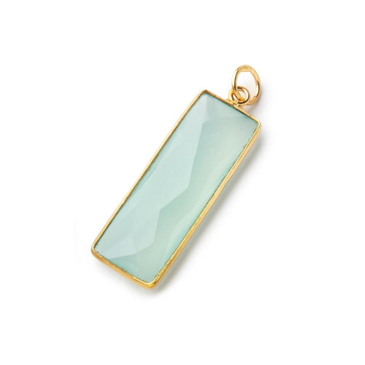 31x11mm Vermeil Bezel Seafoam Chalcedony Faceted Bar Pendant 1 piece