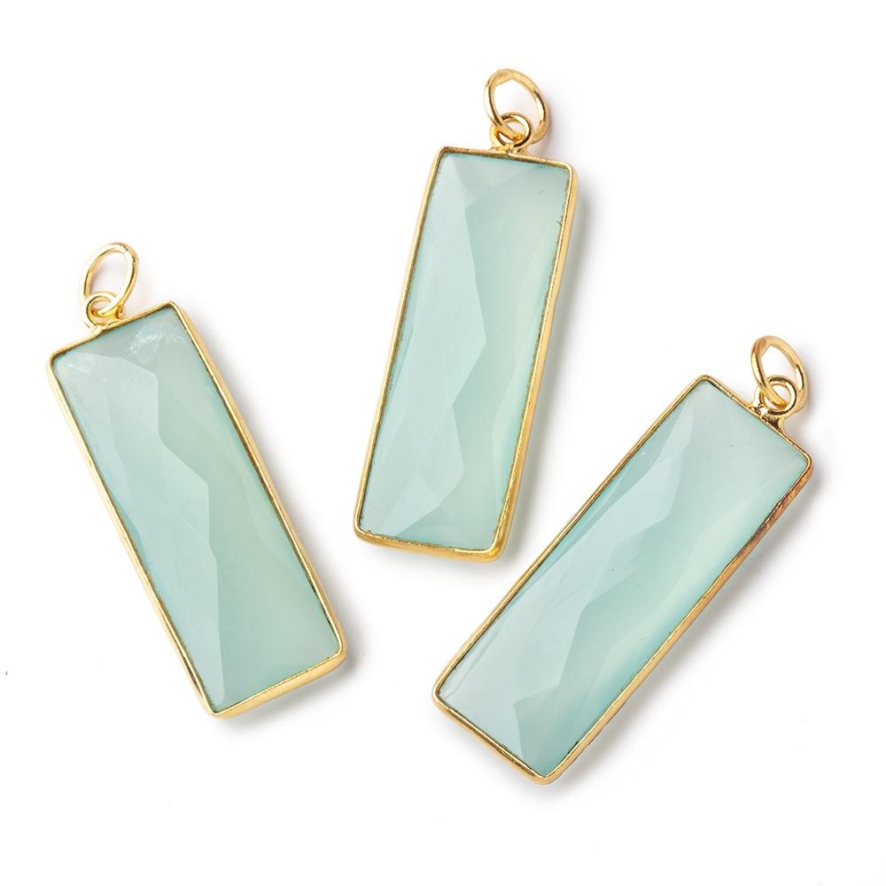 31x11mm Vermeil Bezel Seafoam Chalcedony Faceted Bar Pendant 1 piece