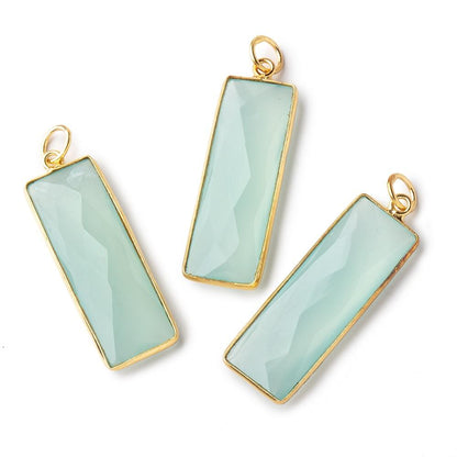 31x11mm Vermeil Bezel Seafoam Chalcedony Faceted Bar Pendant 1 piece