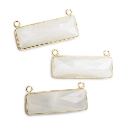 31x11mm Vermeil Bezel White Moonstone Bar 2 ring Connector East West 1 piece