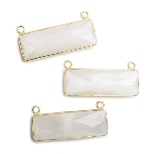 31x11mm Vermeil Bezel White Moonstone Bar 2 ring Connector East West 1 piece