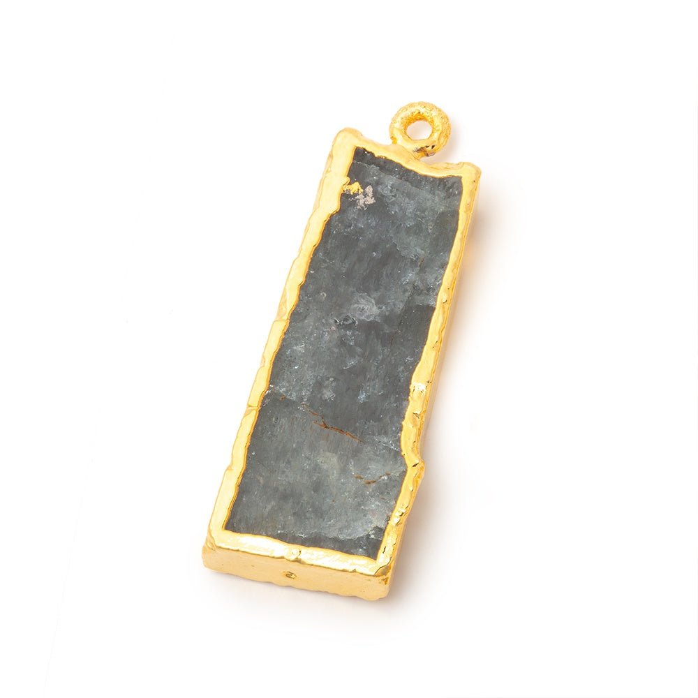31x13mm Gold Leafed Moss Aquamarine Slice Pendant Focal 1 piece