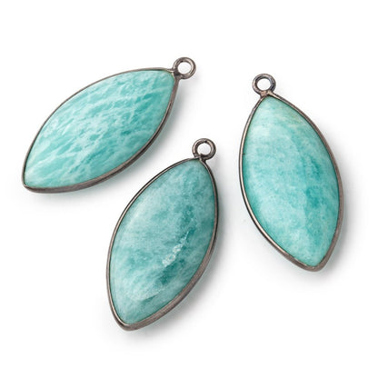 31x16mm Black Gold .925 Bezel Amazonite Plain Marquise Pendant 1 Focal Bead