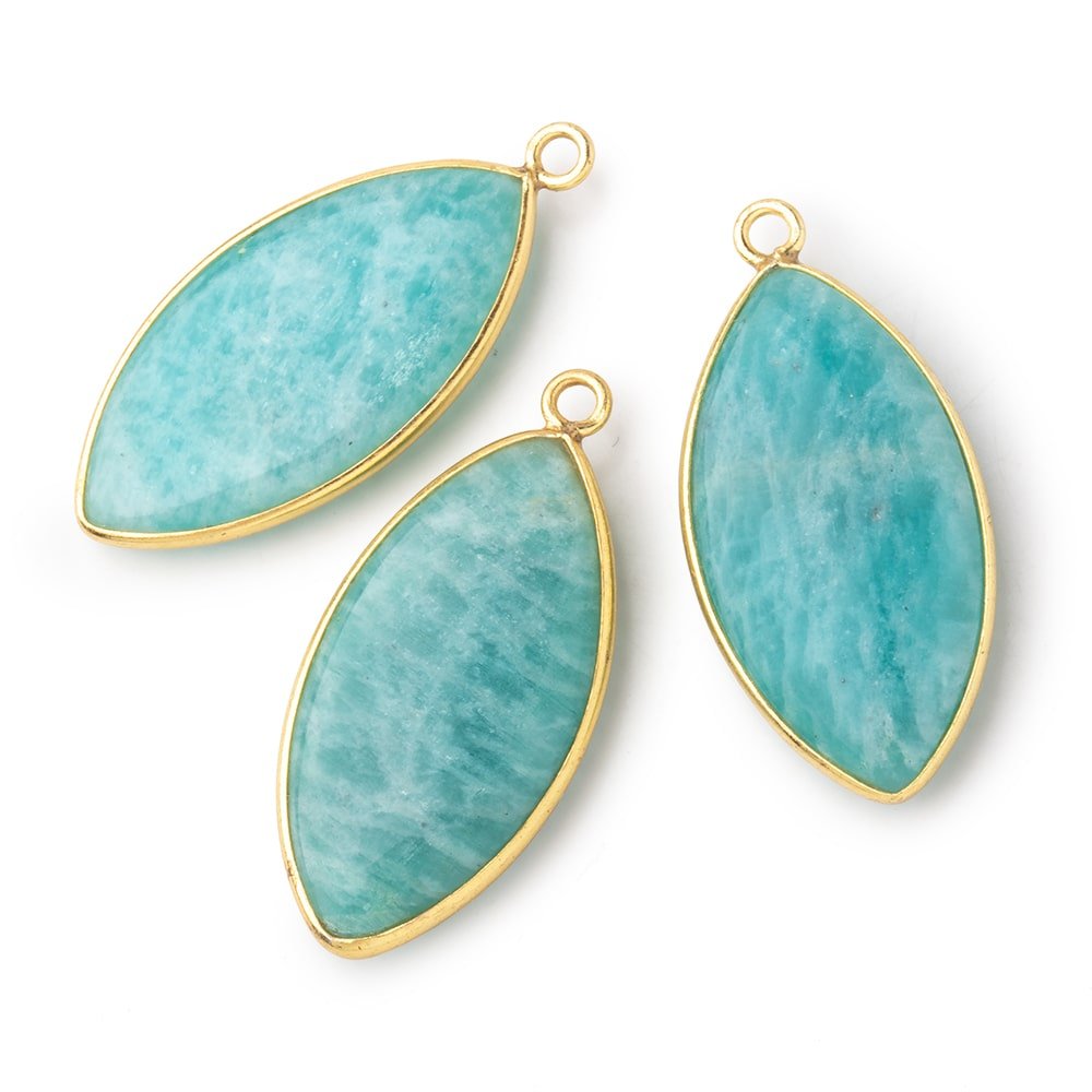 31x16mm Vermeil Bezel Amazonite Plain Marquise Pendant 1 Focal Bead