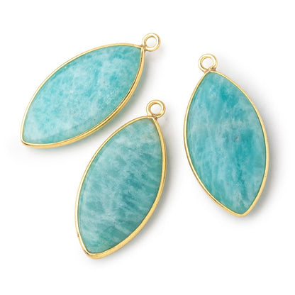 31x16mm Vermeil Bezel Amazonite Plain Marquise Pendant 1 Focal Bead