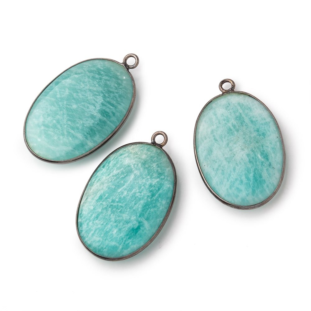 31x21mm Black Gold .925 Bezel Amazonite Plain Oval Pendant 1 Focal Bead