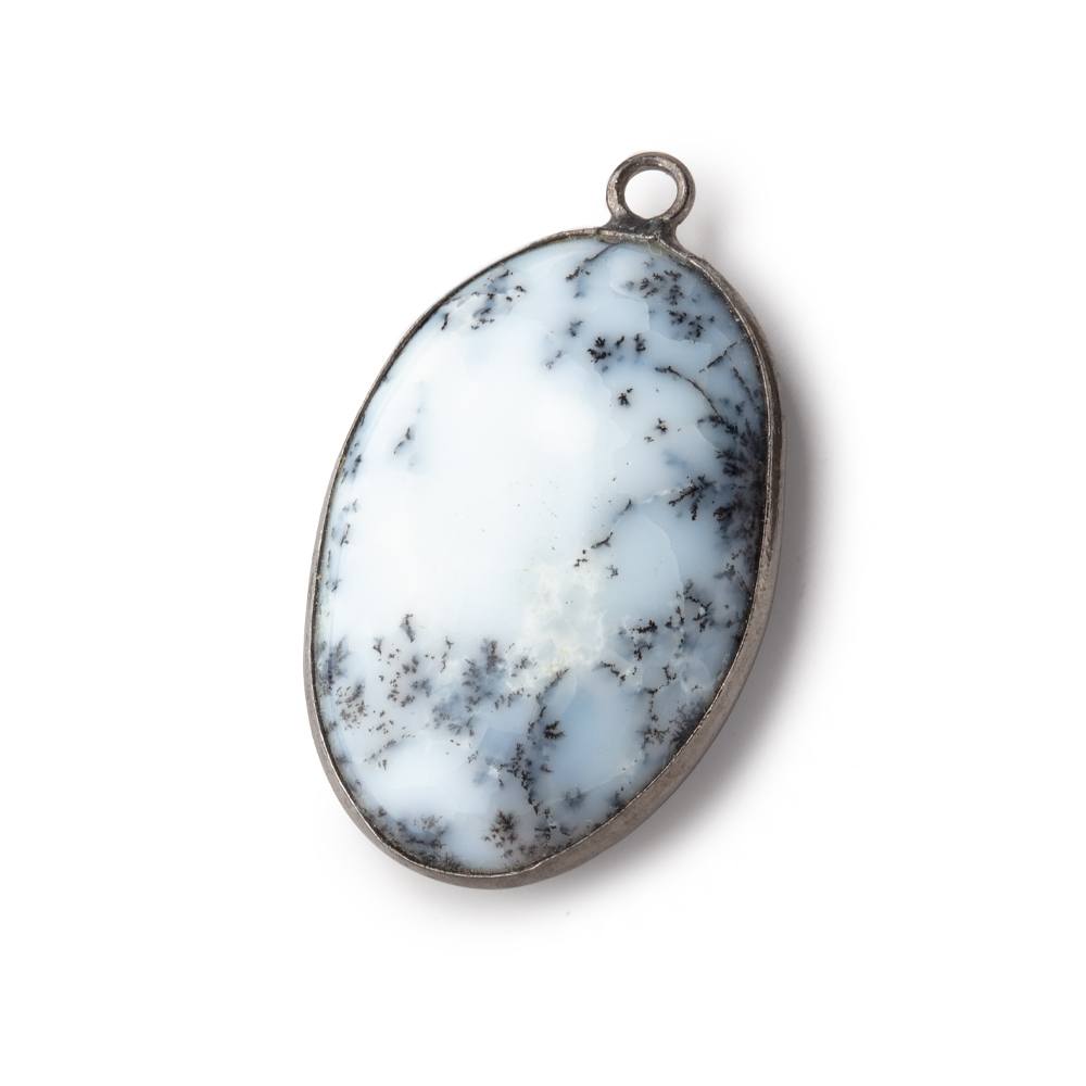 31x21mm Black Gold Bezel Dendritic Opal Plain Oval Pendant 1 piece