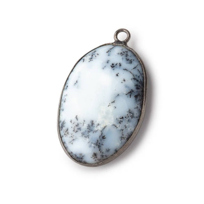 31x21mm Black Gold Bezel Dendritic Opal Plain Oval Pendant 1 piece