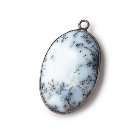 31x21mm Black Gold Bezel Dendritic Opal Plain Oval Pendant 1 piece