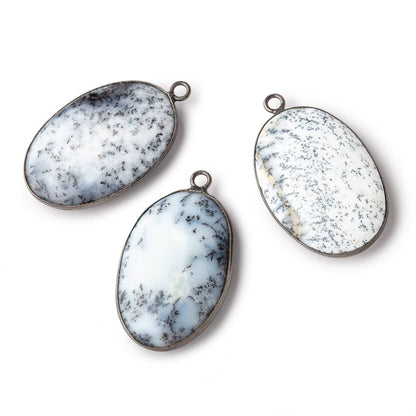 31x21mm Black Gold Bezel Dendritic Opal Plain Oval Pendant 1 piece
