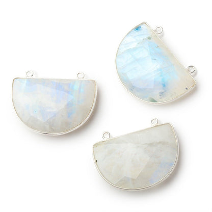 31x21mm Sterling Silver Bezel Rainbow Moonstone Half Moon 1 Connector