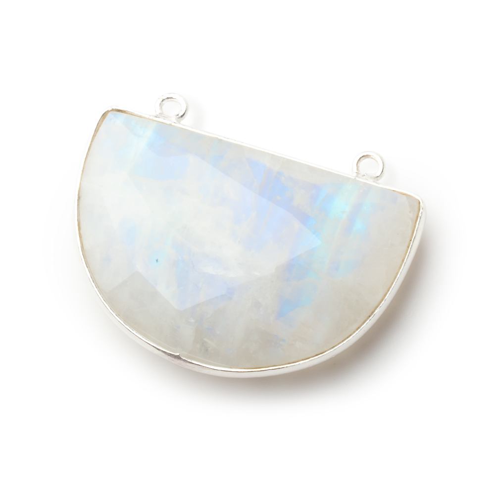 31x21mm Sterling Silver Bezel Rainbow Moonstone Half Moon 1 Connector