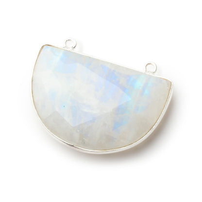 31x21mm Sterling Silver Bezel Rainbow Moonstone Half Moon 1 Connector