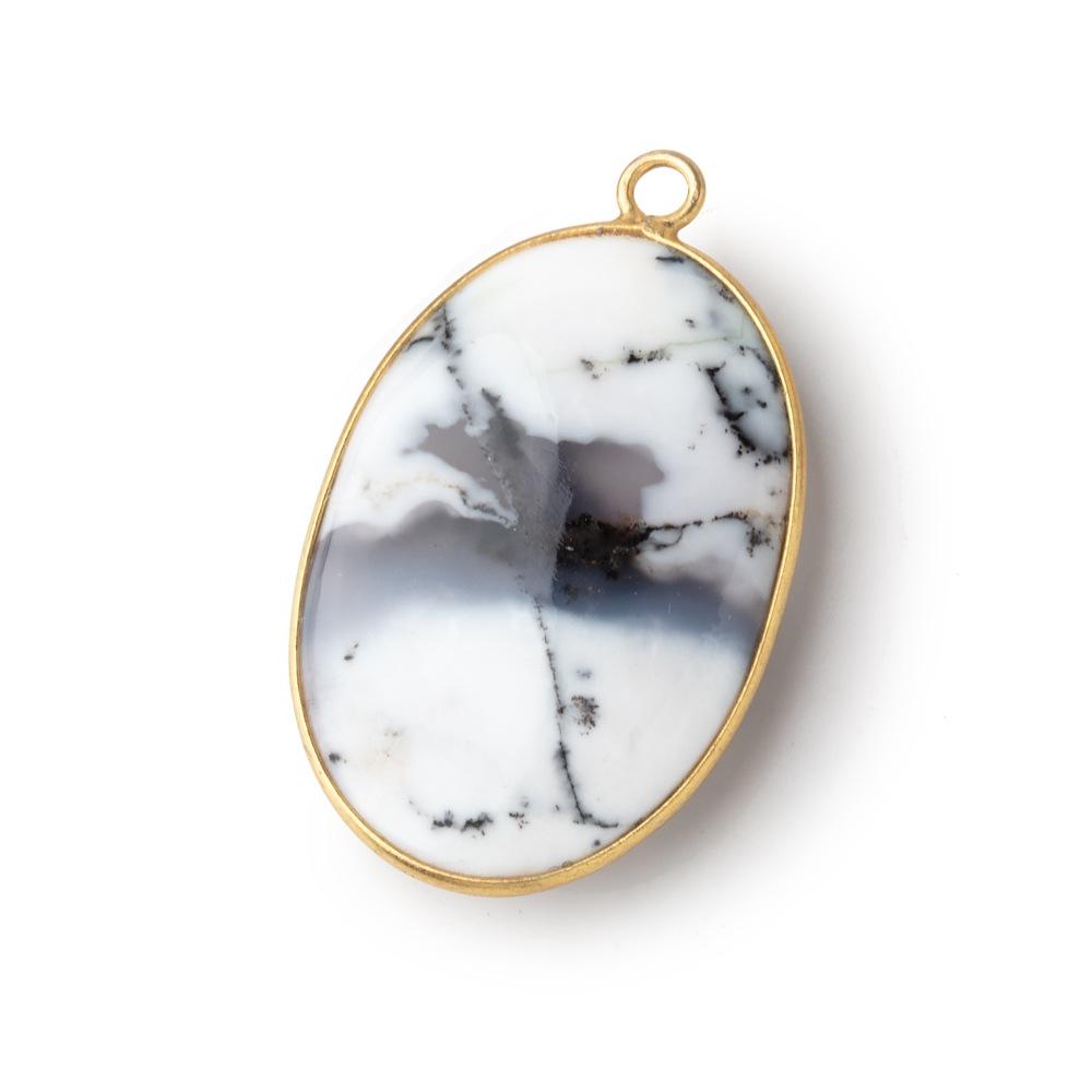 31x21mm Vermeil Bezel Dendritic Opal Plain Oval Pendant 1 piece
