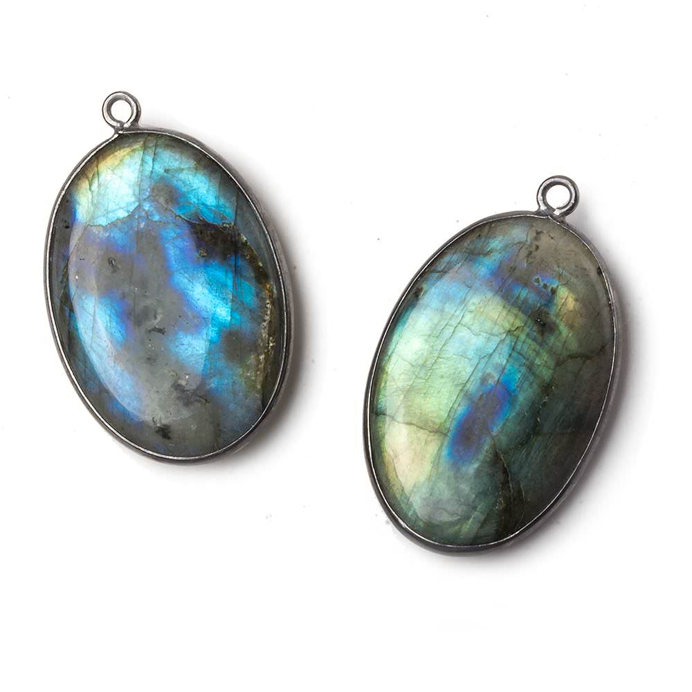 31x22mm Black Gold Bezel Labradorite plain oval pendant 1 piece
