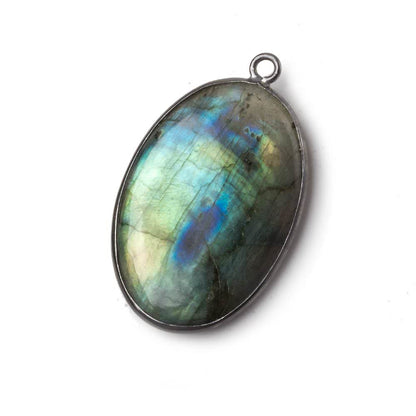 31x22mm Black Gold Bezel Labradorite plain oval pendant 1 piece