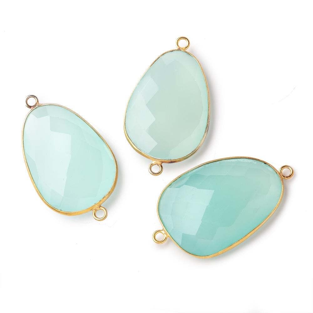 31x22mm Vermeil Bezel Seafoam Chalcedony Faceted Nugget Connector 1 piece