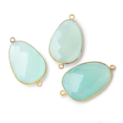 31x22mm Vermeil Bezel Seafoam Chalcedony Faceted Nugget Connector 1 piece