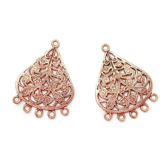 31x23mm Antiqued Copper Leaves Scroll 5 ring Drop Charm Set of 2