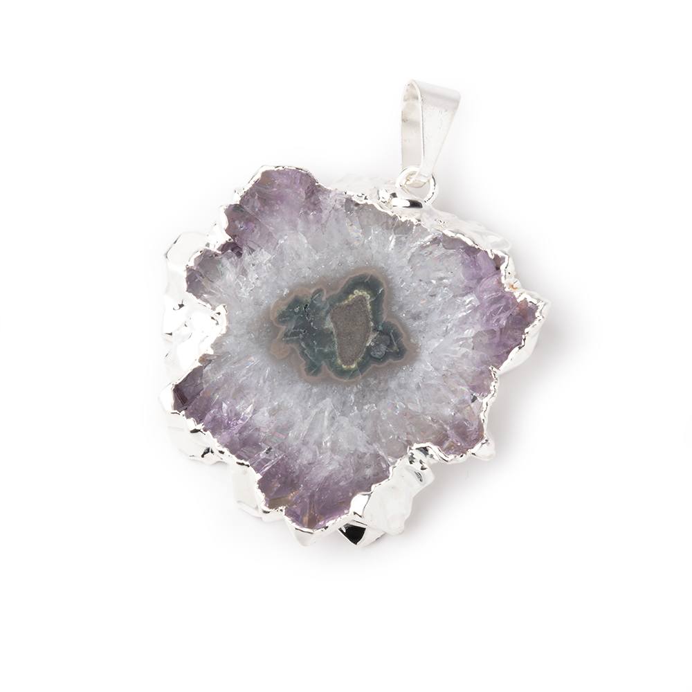 31x34mm Silver Leafed Amethyst Solar Quartz Slice Pendant 1 focal piece