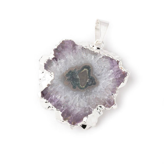31x34mm Silver Leafed Amethyst Solar Quartz Slice Pendant 1 focal piece