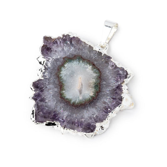 31x35mm Silver Leafed Amethyst Solar Quartz Slice Pendant 1 focal piece
