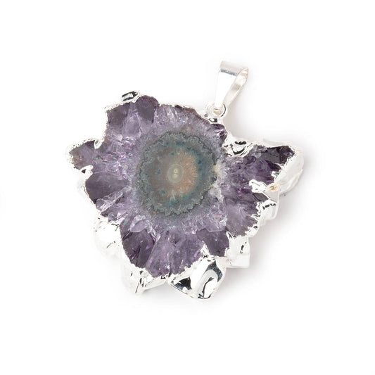 31x36mm Silver Leafed Amethyst Solar Quartz Slice Pendant 1 focal piece