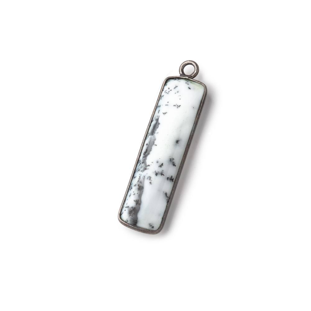 31x9mm Black Gold Bezel Dendritic Opal Plain Bar Pendant 1 piece