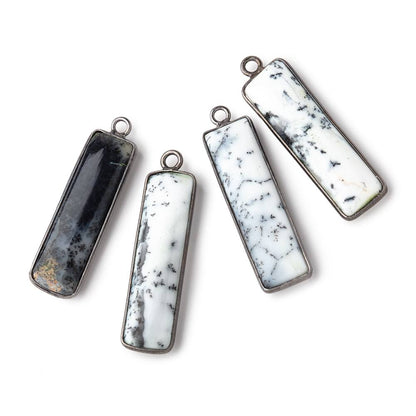 31x9mm Black Gold Bezel Dendritic Opal Plain Bar Pendant 1 piece