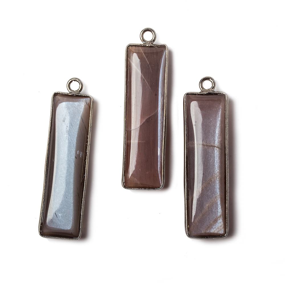 31x9mm Silver Bezel Chocolate Moonstone north south bar Pendant 1 focal bead