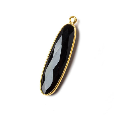 31x9x5mm Vermeil Bezel Black Chalcedony Elongated Oval Pendant 1 pc