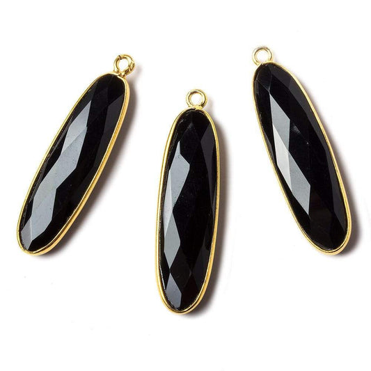 31x9x5mm Vermeil Bezel Black Chalcedony Elongated Oval Pendant 1 pc