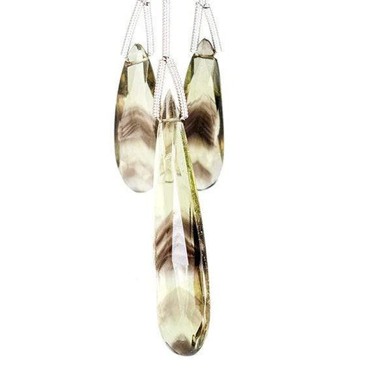 32 - 34mm Bi-Color Quartz Elongated Faceted Pear Focal Set of 3