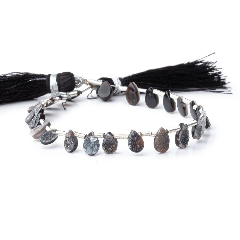 5x4-8x5mm Black Drusy Agate Pear Beads 7.5 inch 23 pieces