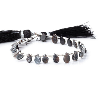 5x4-8x5mm Black Drusy Agate Pear Beads 7.5 inch 23 pieces