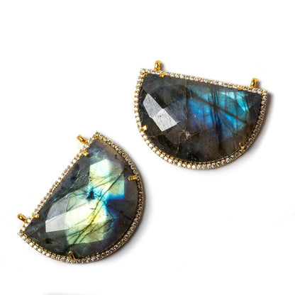 32.5x20mm Vermeil Bezeled CZ & Labradorite Half Moon East West Connector 1 pc