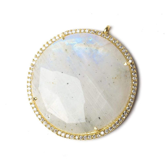 32mm Vermeil Bezel CZ & Rainbow Moonstone Coin Pendant 1 focal bead