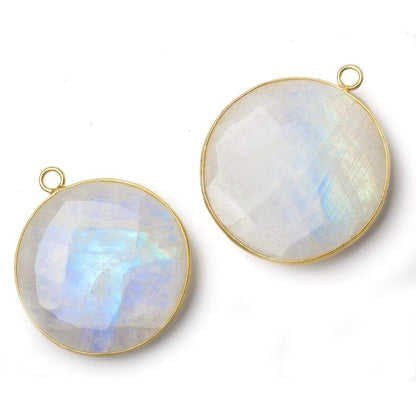 32mm Vermeil Bezel Rainbow Moonstone faceted coin pendant 1 piece