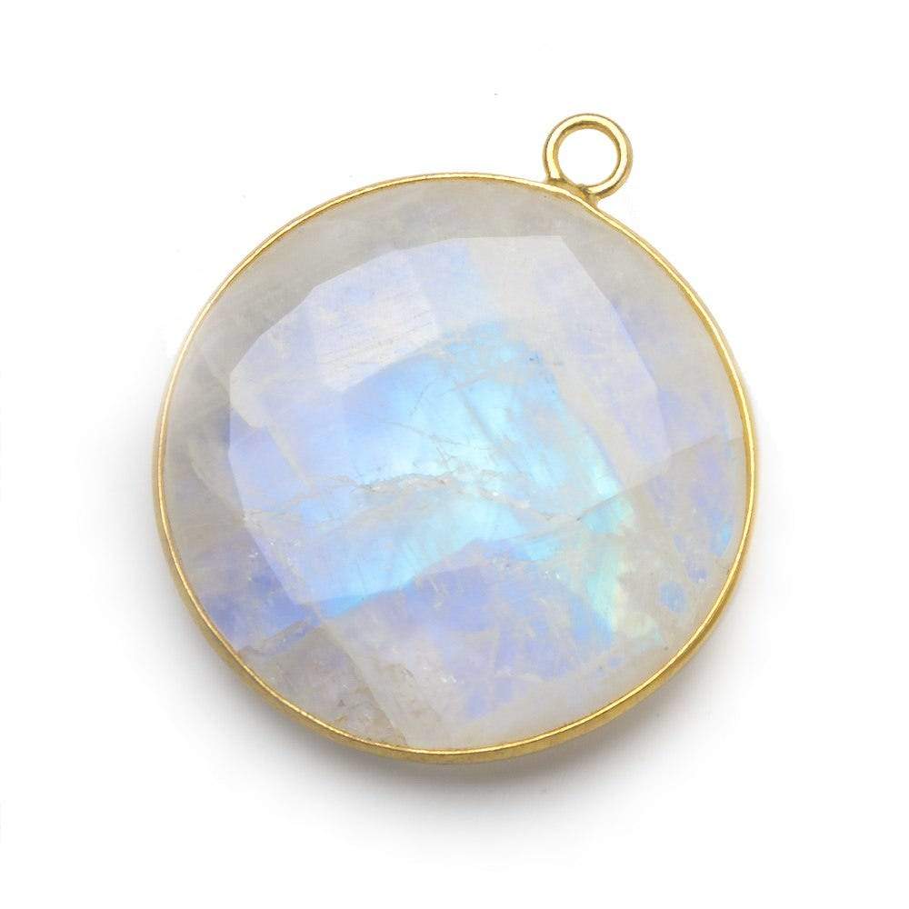 32mm Vermeil Bezel Rainbow Moonstone faceted coin pendant 1 piece