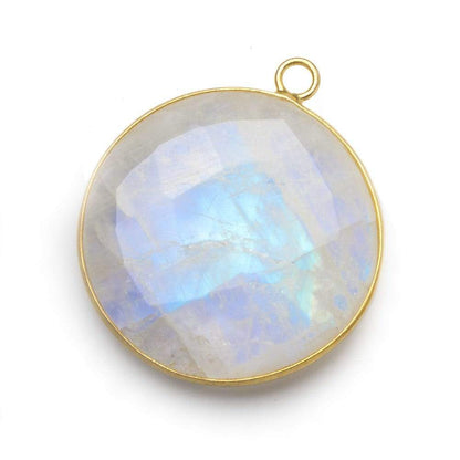 32mm Vermeil Bezel Rainbow Moonstone faceted coin pendant 1 piece