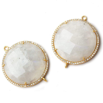 32mm Vermeil CZ Bezel Rainbow Moonstone Coin Connector 1 piece