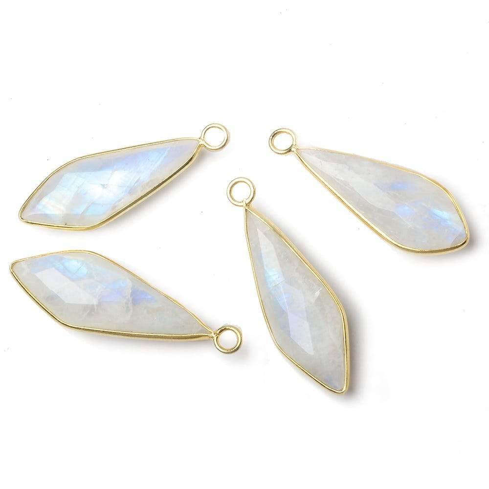 32x11mm Vermeil Bezel Rainbow Moonstone faceted fancy kite pendant 1 piece