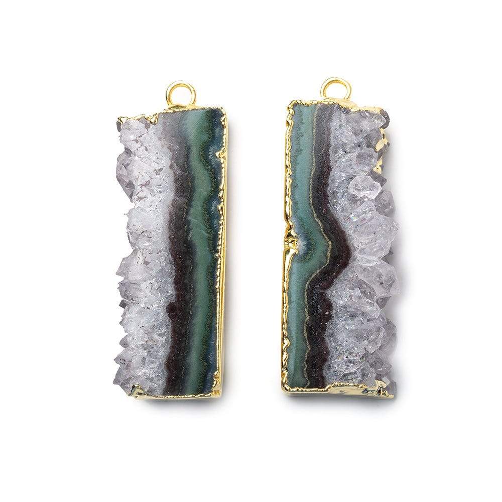 32x12mm 22kt Gold Leafed Bolivian Amethyst Natural Slice Pendant Set of 2