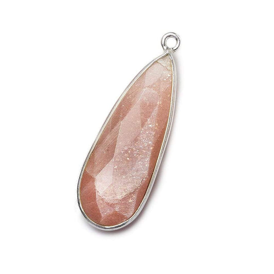 32x12mm Silver .925 Bezeled Angel Skin Peach Moonstone Pear Pendant 1 piece