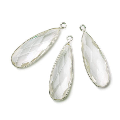 32x12mm Silver .925 Bezeled Crystal Quartz Pear Pendant 1 piece