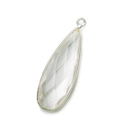 32x12mm Silver .925 Bezeled Crystal Quartz Pear Pendant 1 piece