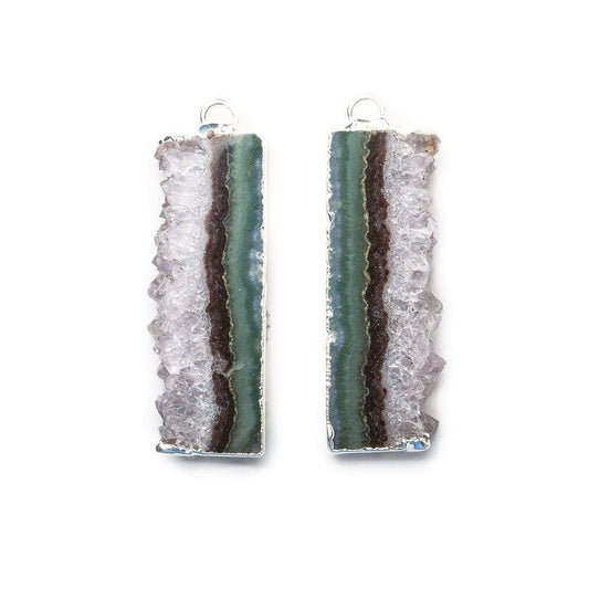 32x12mm Silver Leafed Bolivian Amethyst Natural Slice Pendant Set of 2