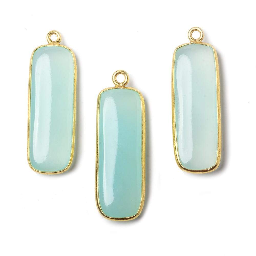 32x12mm Vermeil Bezel SeaBlue Chalcedony north south bar Pendant 1 focal bead