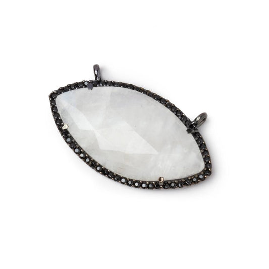 32x17mm Black Gold CZ Bezel Rainbow Moonstone Marquise Connector 1 Focal