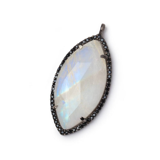 32x17mm Black Gold CZ Bezel Rainbow Moonstone Marquise Pendant 1 Focal